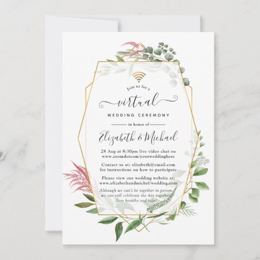 Forrest Herbarium Geometric Online Virtual Wedding Einladung (Vorderseite)