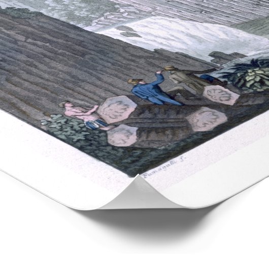 Forscher mit Humboldt-Expedition im Basalt Poster (Ecke)