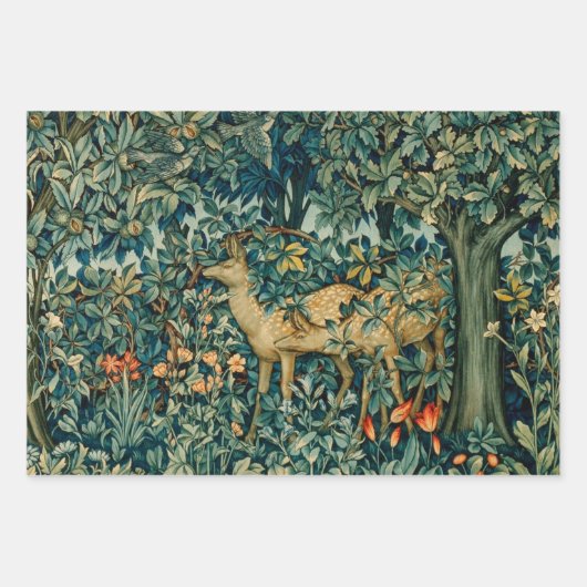 FORSTTIERE Fasan, Fox, Löwe, Hase, grüne Blüte Geschenkpapier Set (Vorderseite 3)