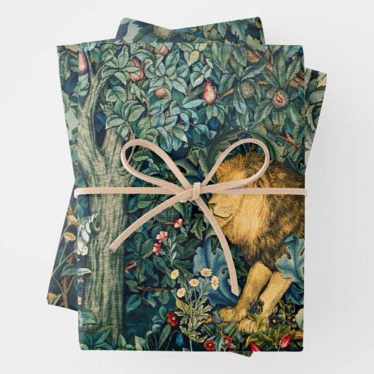 FORSTTIERE Fasan, Fox, Löwe, Hase, grüne Blüte Geschenkpapier Set (Beispiel)