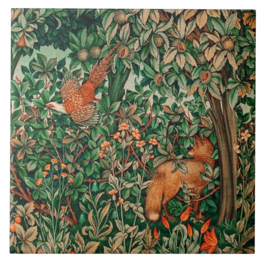 FORSTTIERE Fasan und Rotfuchs, Grüne Blüte Fliese (Vorderseite)