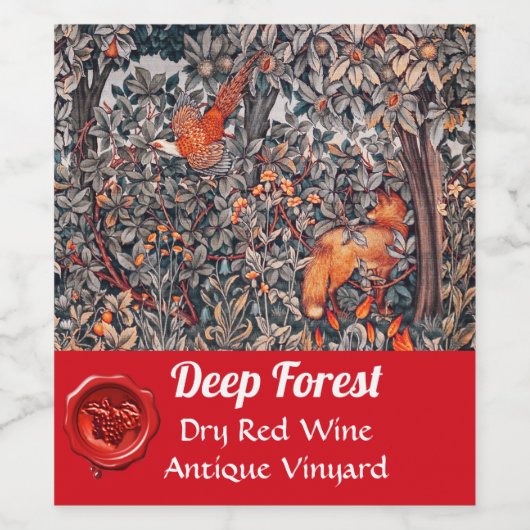 FORSTTIERE Fasane Rotfuchs, graue Blüte Weinetikett (Einzelnes Label)