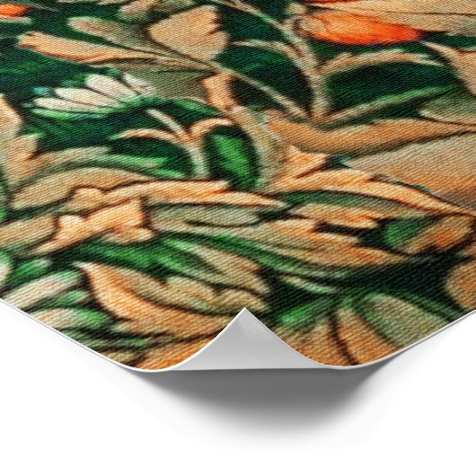 FORSTTIERE Fasane Rotfuchs, grüne Blüte Poster (Ecke)