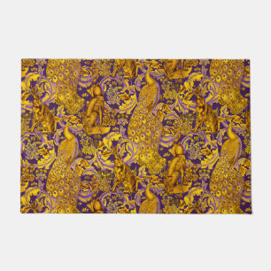 FORSTTIERE, FOX, PEACOCK, HARE Gold Lila Blüten Fußmatte