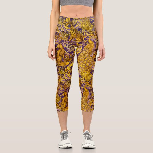 FORSTTIERE, FOX, PEACOCK, LILA BLUMENGOLD CAPRI LEGGINGS (Vorderseite)