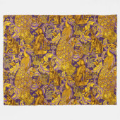 FORSTTIERE, FOX, PEACOCK, LILA BLUMENGOLD FLEECEDECKE (Vorderseite (Horizontal))
