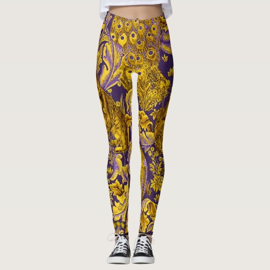 FORSTTIERE, FOX, PEACOCK, LILA BLUMENGOLD LEGGINGS (Vorderseite)