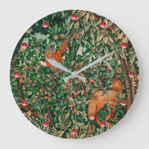 FORSTTIERE Pheasant Red Fox Green Floral Große Wanduhr