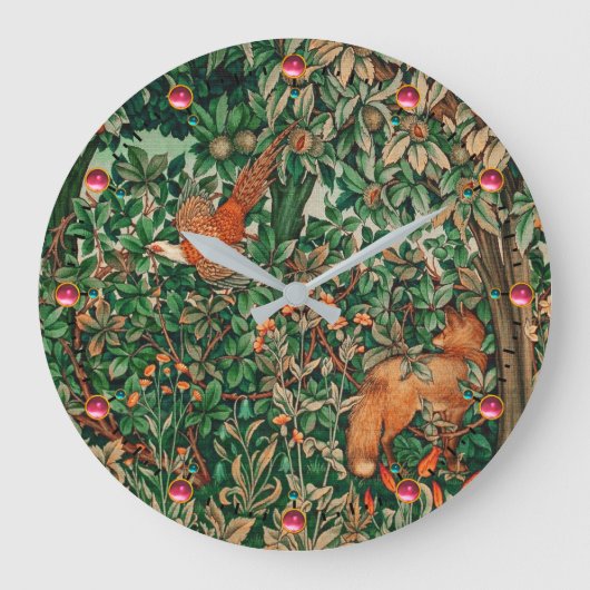 FORSTTIERE Pheasant Red Fox Green Floral Große Wanduhr (Vorderseite)