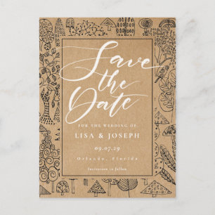 Forstwald Rustic Kraft Drehbuch Save the Date Ankündigungspostkarte
