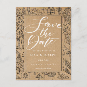 Forstwald Rustic Kraft Drehbuch Save the Date Postkarte