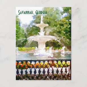Forsyth Fountain in Savannah GA Wasserfarbe Printw Postkarte