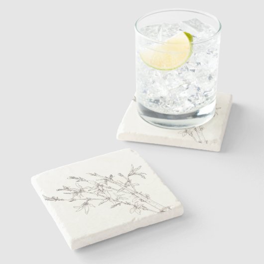 Forsythia Branch Stone Untersetzer (Seitenansicht)