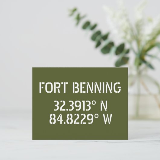 Fort Benning Latitude Longitude Postcard Postkarte (Stehend Vorderseite)