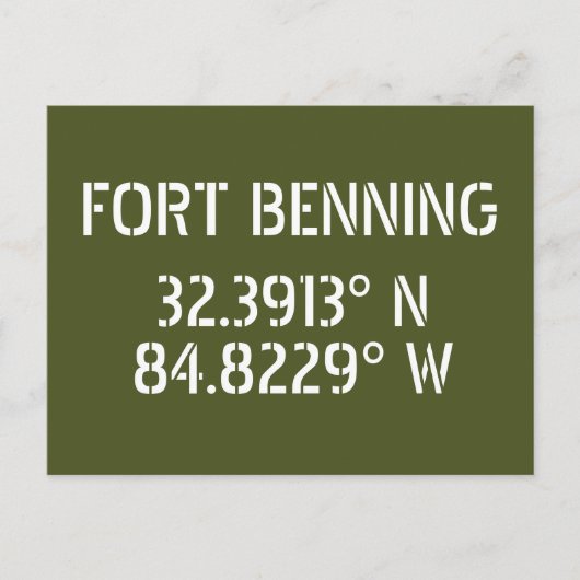 Fort Benning Latitude Longitude Postcard Postkarte (Vorderseite)