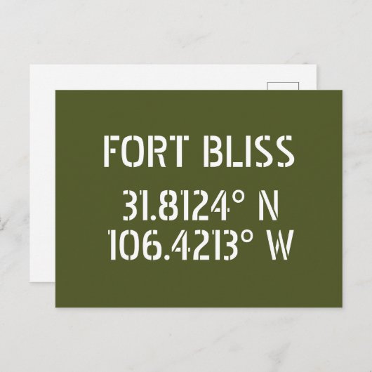 Fort Bliss Latitude Longitude Postkarte (Vorne/Hinten)