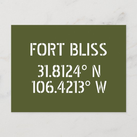 Fort Bliss Latitude Longitude Postkarte (Vorderseite)