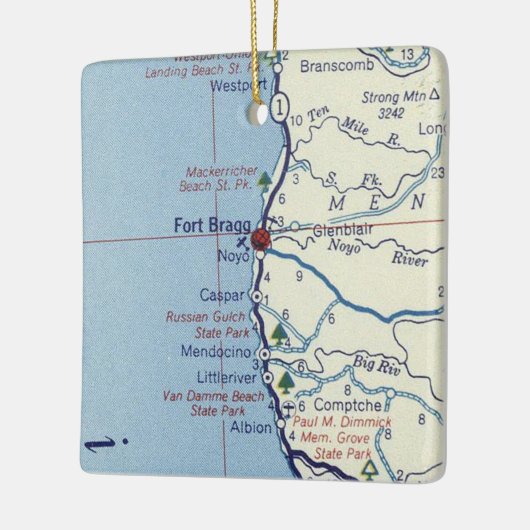Fort Bragg Retro Map Keramikornament (Links)
