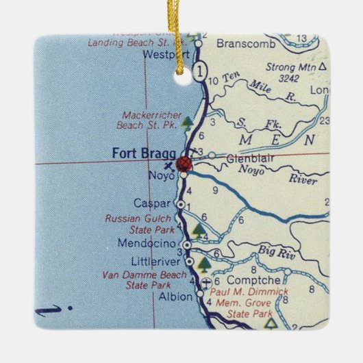 Fort Bragg Retro Map Keramikornament (Vorderseite)