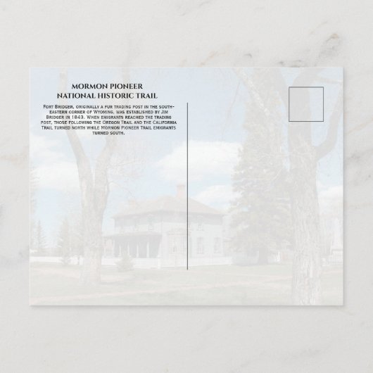 Fort Bridger, Mormon Pioneer Historic Trail. WEGEN Postkarte (Rückseite)