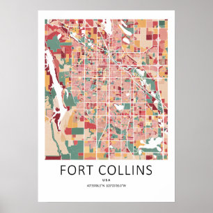 Fort Collins Colorado Stadtplanposter Moderne St Poster