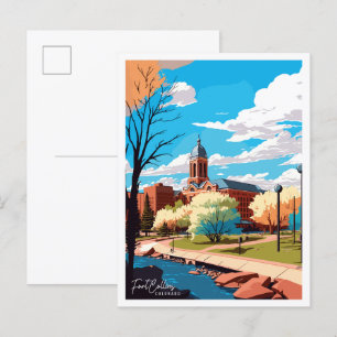 Fort Collins Colorado Vintage-Reiseillustration Postkarte