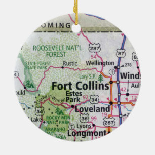 Fort Collins und Estes Park Map Keramik Ornament