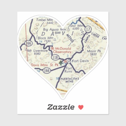Fort Davis TX Retro Map Aufkleber (Blatt)