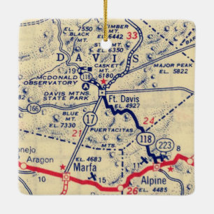 Fort Davis TX Vintag Map Keramikornament