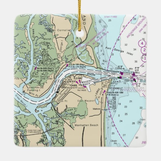 Fort George Inlet Florida Chart Keramikornament (Rückseite)