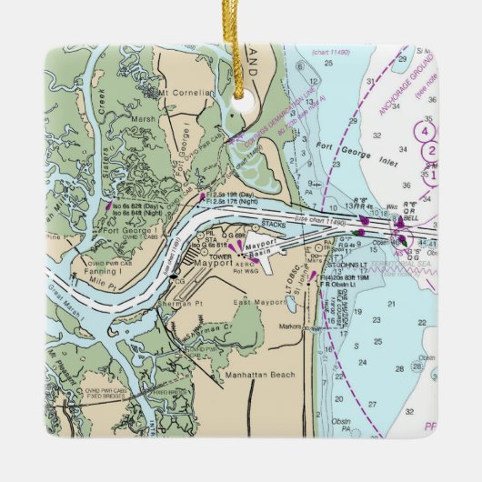 Fort George Inlet Florida Chart Keramikornament (Vorderseite)