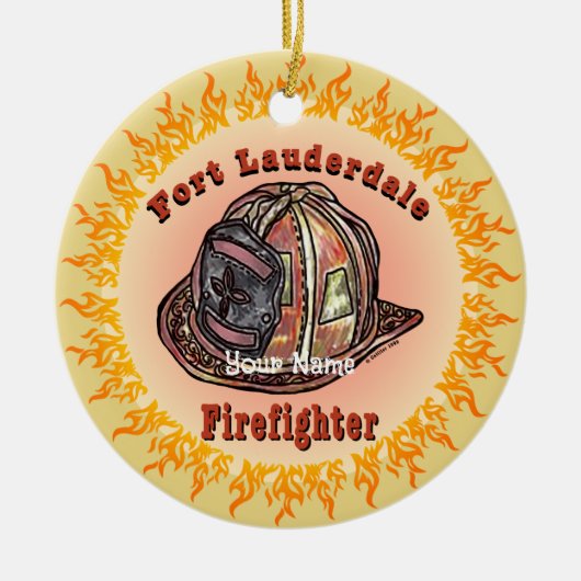 Fort Lauderdale Feuerwehrmann Keramik Ornament (Vorne)