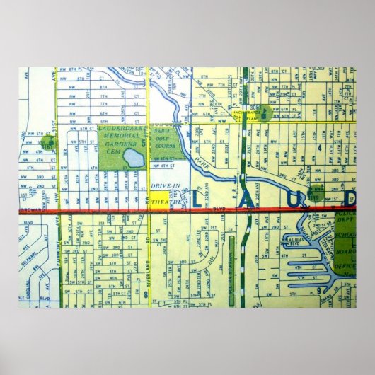 Fort Lauderdale, FL Vintag Map Poster (Vorne)