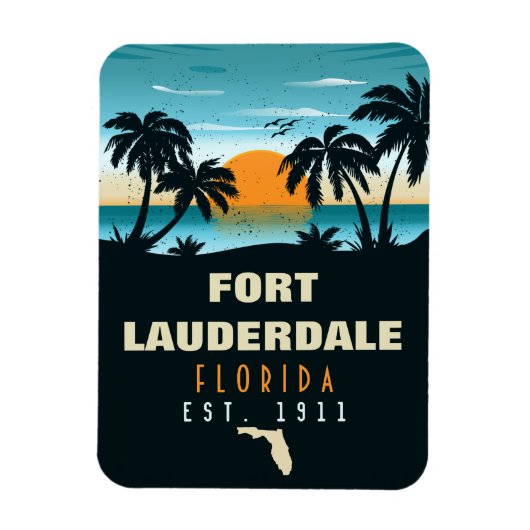 Fort Lauderdale Florida Beach Retro Sunset 60er Magnet (Vertikal)