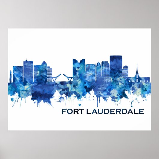 Fort Lauderdale Florida Skyline Blue Poster (Vorne)