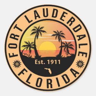Fort Lauderdale Florida Strand Retro Sonnenunterga Runder Aufkleber