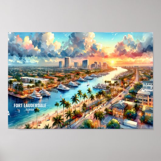 Fort Lauderdale Florida Travel Orte Aquarell Poster (Vorne)