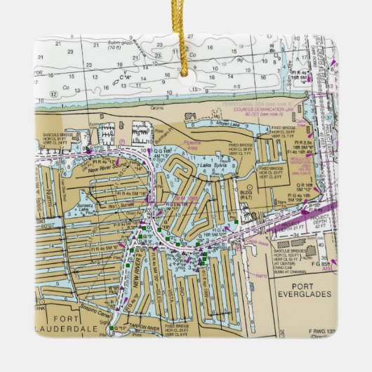 Fort Lauderdale Nautical Chart Keramikornament (Vorderseite)