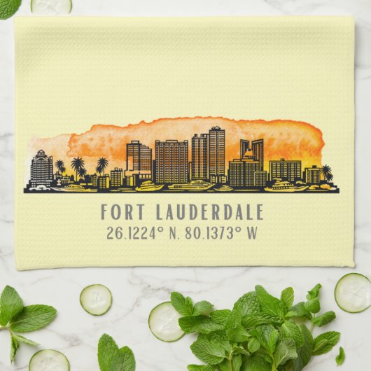 Fort Lauderdale Skyline & Coordinates Geschirrtuch (Gefaltet)