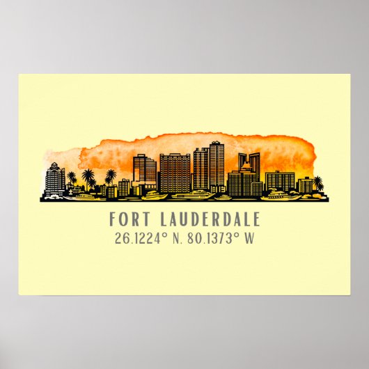 Fort Lauderdale Skyline & Coordinates Poster (Vorne)