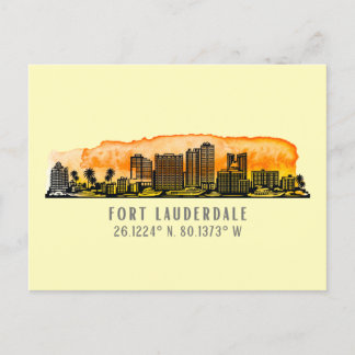 Fort Lauderdale Skyline & Coordinates Postkarte