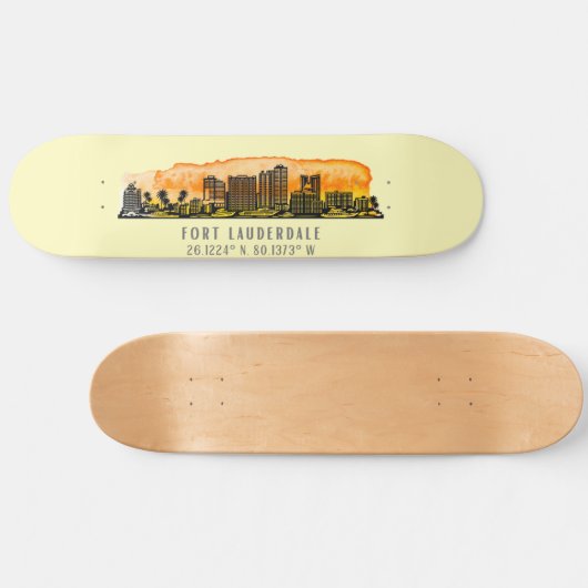 Fort Lauderdale Skyline & Coordinates Skateboard (Horizontal)