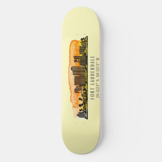 Fort Lauderdale Skyline & Coordinates Skateboard (Vorderseite)