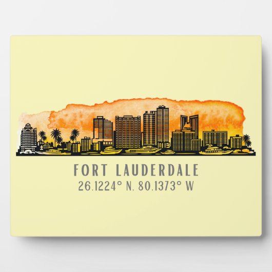Fort Lauderdale Skyline & Coordinates Tabletop Fotoplatte (Vorderseite)