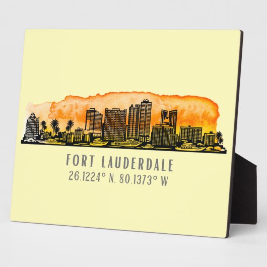 Fort Lauderdale Skyline & Coordinates Tabletop Fotoplatte (Seite)