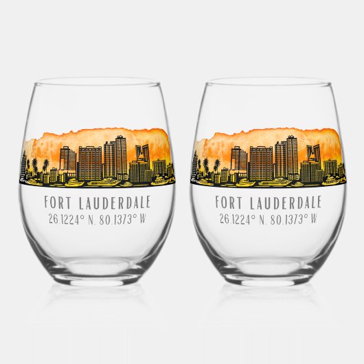 Fort Lauderdale Skyline & Coordinates Weinglas Ohne Stiel (Vorderseite)