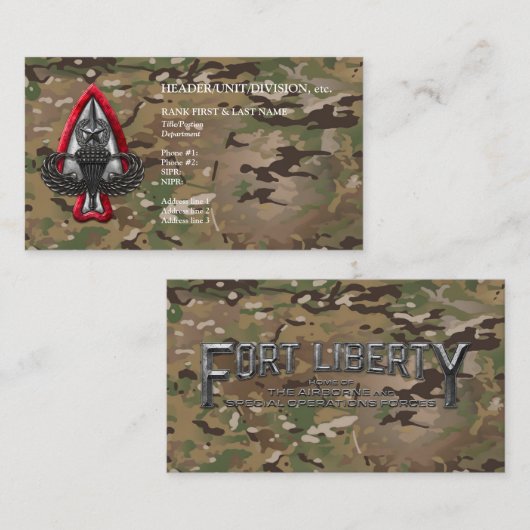 Fort Liberty Customizable Camouflage Business Card Visitenkarte (Vorne/Hinten)