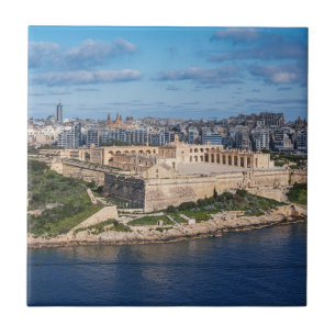 Fort Manoel und Sliema aus Valletta, Malta Fliese