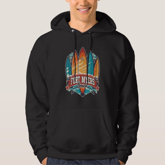 Fort Myers Beach FL Rebel Surf Edgy Surfboard Desi Hoodie (Vorderseite)