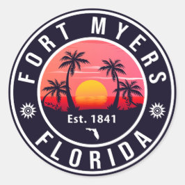 Fort Myers Beach Florida Retro Sunset Souvenirs Runder Aufkleber